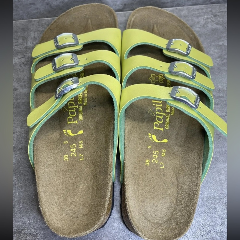 ✨Papillio by Birkenstock 3 Strap Sandal Lime Green size 38 L7 M5 Must See!✨